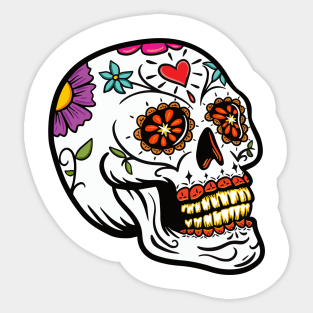 Colorful Calavera Day Of The Dead Sugar Skull With Flowers Sticker